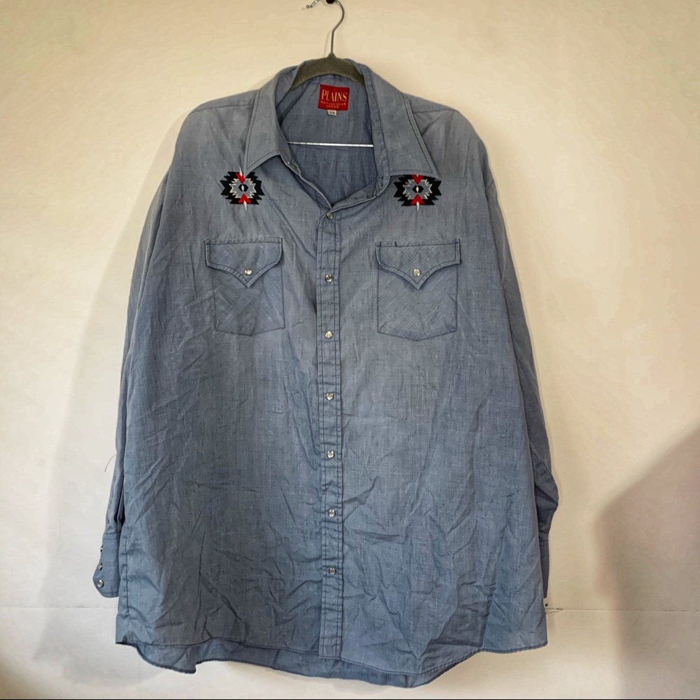 Plains Blue Embroidered Western Wear Shirt Sz 2X